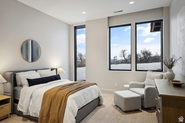 9774 N Red Hawk Trl, Park City, UT 84098 - bedroom with recessed lighting, visible vents, baseboards, and light colored carpet