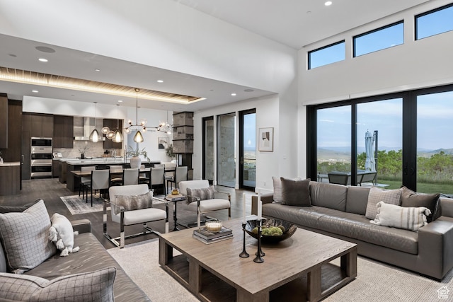9774 N Red Hawk Trl, Park City, UT 84098 - living room featuring recessed lighting and a towering ceiling