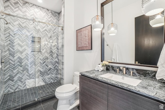 9774 N Red Hawk Trl, Park City, UT 84098 - full bath featuring toilet, a stall shower, vanity, and tile patterned flooring