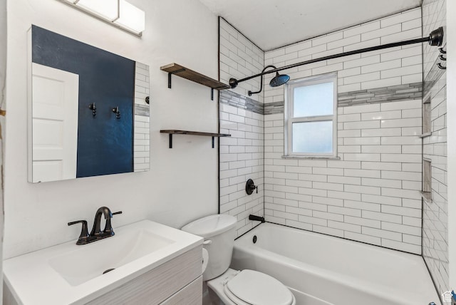 full bathroom with toilet, tub / shower combination, and vanity