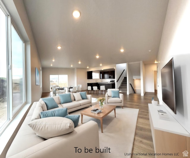 2245 S Beachcomber Ln, Garden City, UT 84028 - living area featuring stairway, recessed lighting, and wood finished floors