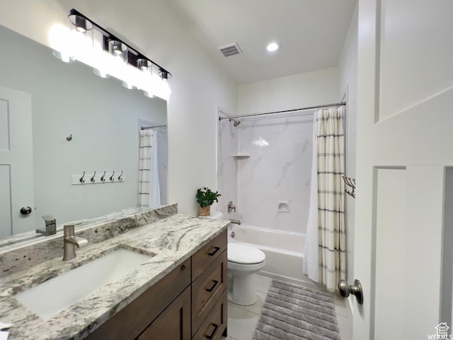 833 W Sunrise Cir, Garden City, UT 84028 - full bathroom featuring tile patterned floors, toilet, shower / tub combo with curtain, vanity, and visible vents