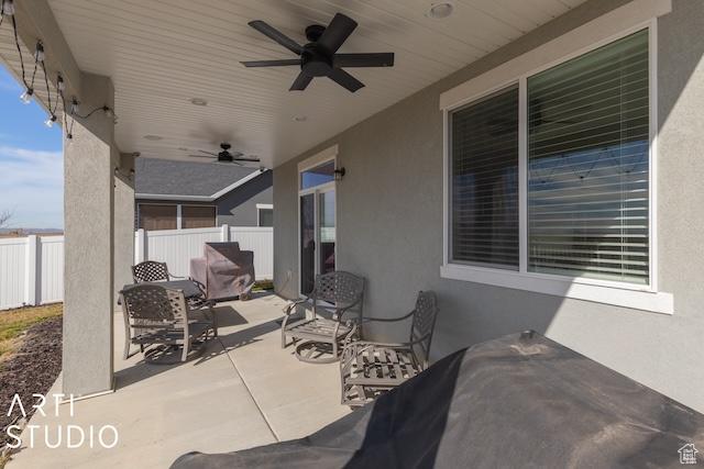 2211 W Parkview Dr, Syracuse, UT 84075 - view of patio / terrace featuring a ceiling fan and fence