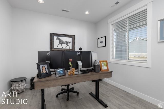 2211 W Parkview Dr, Syracuse, UT 84075 - office with visible vents, recessed lighting, baseboards, and wood finished floors