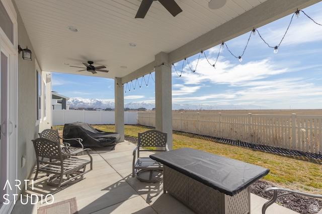 2211 W Parkview Dr, Syracuse, UT 84075 - view of patio with a fenced backyard and a ceiling fan
