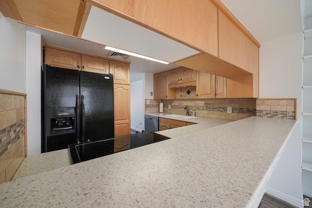 123 E 2nd Ave N Unit T-9, Salt Lake City, UT 84103 - kitchen with visible vents, dishwasher, light countertops, black fridge with ice dispenser, and a sink