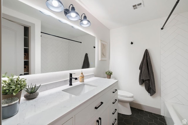 191 N Ash Creek Dr, Toquerville, UT 84774 - full bathroom with vanity, baseboards, visible vents, tile patterned flooring, and toilet