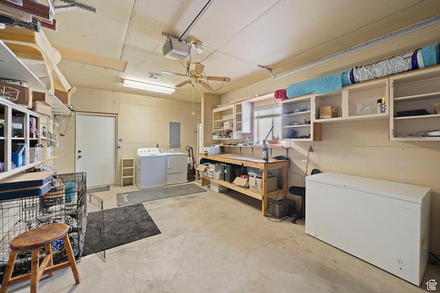 191 N Ash Creek Dr, Toquerville, UT 84774 - basement with ceiling fan, fridge, electric panel, and washing machine and clothes dryer