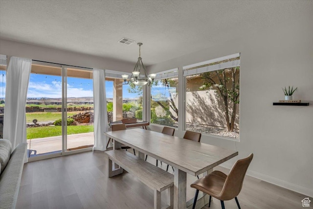 409 N Country Ln Unit 3, St George, UT 84770 - dining space featuring visible vents, a textured ceiling, wood finished floors, an inviting chandelier, and baseboards