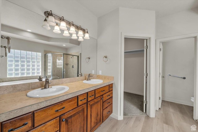 409 N Country Ln Unit 3, St George, UT 84770 - bathroom featuring a sink, a spacious closet, double vanity, and a shower stall