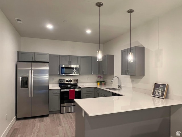3578 S 805 E Unit 237, Millcreek, UT 84106 - kitchen with a peninsula, appliances with stainless steel finishes, light countertops, a sink, and gray cabinetry