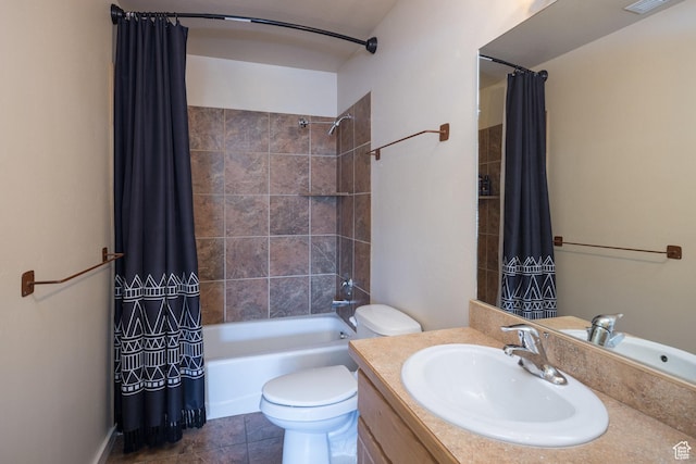 3686 S Spanish Valley Dr Unit U-3, Moab, UT 84532 - full bathroom with shower / bathtub combination with curtain, visible vents, toilet, tile patterned flooring, and vanity