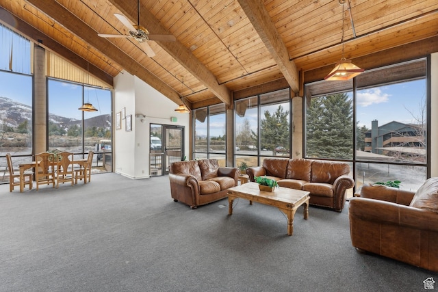7035 N 2200 W Unit 3W, Park City, UT 84098 - sunroom / solarium featuring a ceiling fan, wooden ceiling, and a healthy amount of sunlight