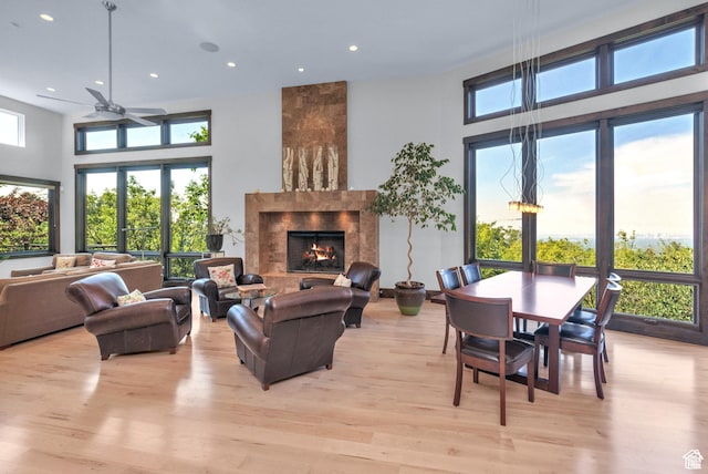 4127 E Mathews Way S, Salt Lake City, UT 84124 - living room with recessed lighting, light wood finished floors, a wealth of natural light, and a ceiling fan