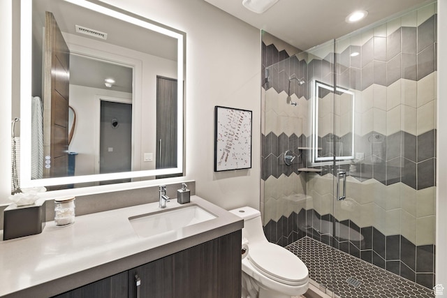 11503 N Soaring Hawk Ln, Hideout, UT 84036 - bathroom with a stall shower, vanity, and recessed lighting