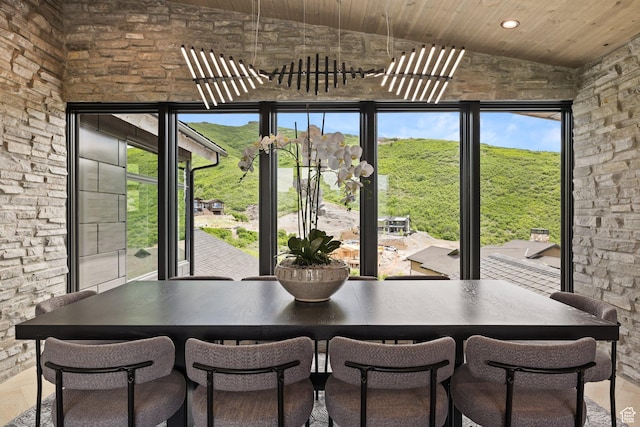 11503 N Soaring Hawk Ln, Hideout, UT 84036 - dining space with wooden ceiling, recessed lighting, and lofted ceiling