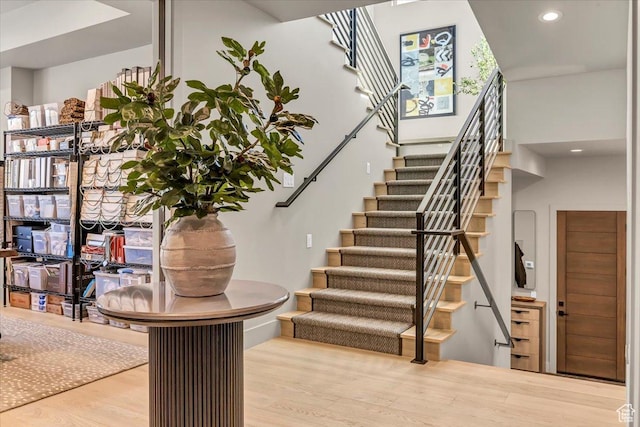 11503 N Soaring Hawk Ln, Hideout, UT 84036 - staircase with wood finished floors and recessed lighting