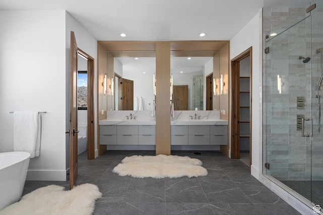 6421 E Evening Star Dr, Kamas, UT 84036 - bathroom with a sink, a freestanding tub, double vanity, and a shower stall