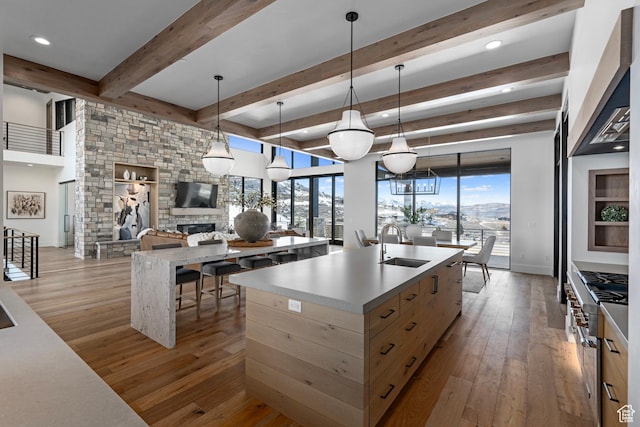 6421 E Evening Star Dr, Kamas, UT 84036 - kitchen with plenty of natural light, light wood-style floors, and a kitchen island with sink