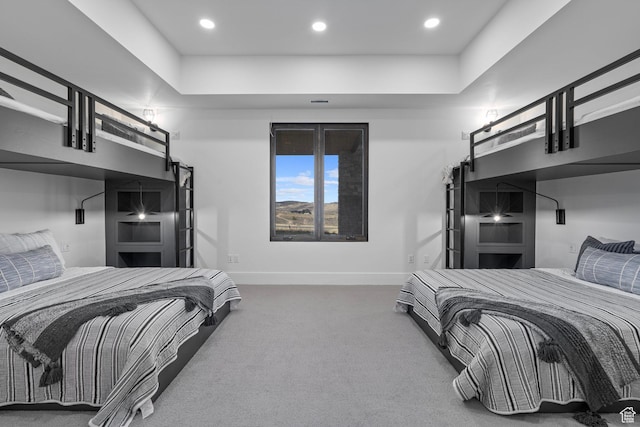 6421 E Evening Star Dr, Kamas, UT 84036 - bedroom featuring a barn door, carpet flooring, recessed lighting, and baseboards