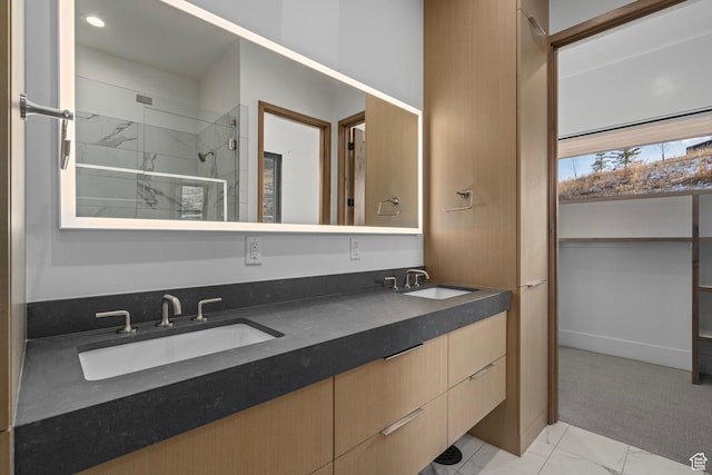 6421 E Evening Star Dr, Kamas, UT 84036 - full bath with double vanity, a shower stall, and a sink