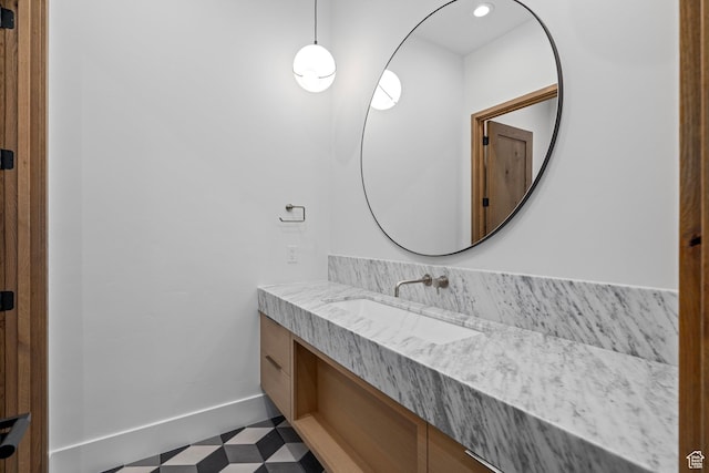 6421 E Evening Star Dr, Kamas, UT 84036 - bathroom with vanity, tile patterned floors, recessed lighting, and baseboards