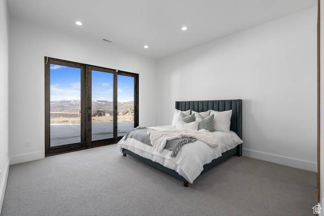 6421 E Evening Star Dr, Kamas, UT 84036 - bedroom featuring access to exterior, carpet flooring, recessed lighting, and baseboards