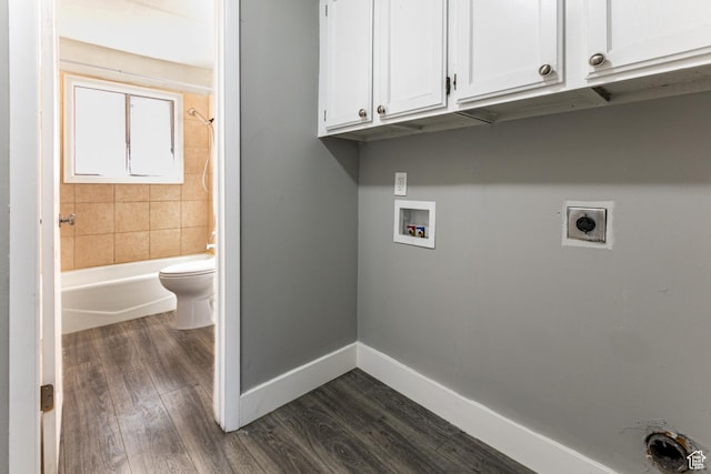 1325 S Lincoln Ave Unit 19, Ogden, UT 84404 - laundry room with washer hookup, dark wood-style floors, cabinet space, baseboards, and hookup for an electric dryer