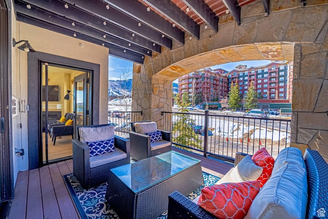 2669 Canyons Resort Dr Unit 314, Park City, UT 84098 - wooden deck with a mountain view and outdoor lounge area