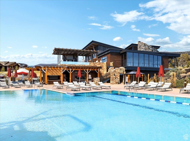1878 E Chimney Rock Rd S Unit 536, Heber City, UT 84032 - community pool with a patio area, a pergola, and stairs