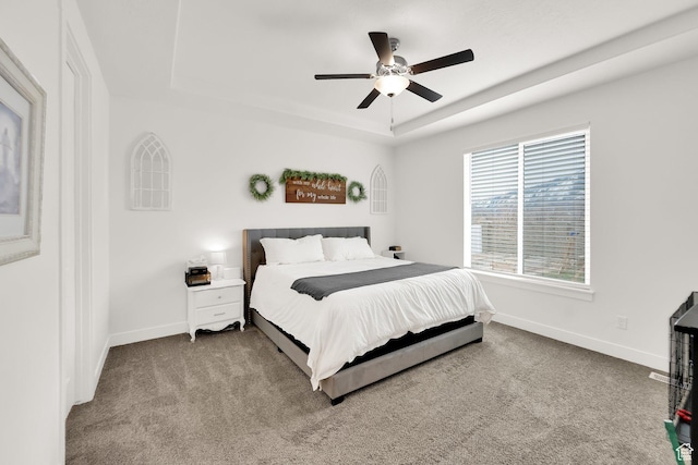 2998 E 80 S, Spanish Fork, UT 84660 - carpeted bedroom with baseboards, a tray ceiling, and ceiling fan