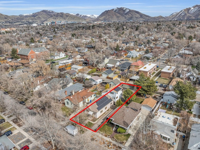 aerial view with a residential view and a mountain view