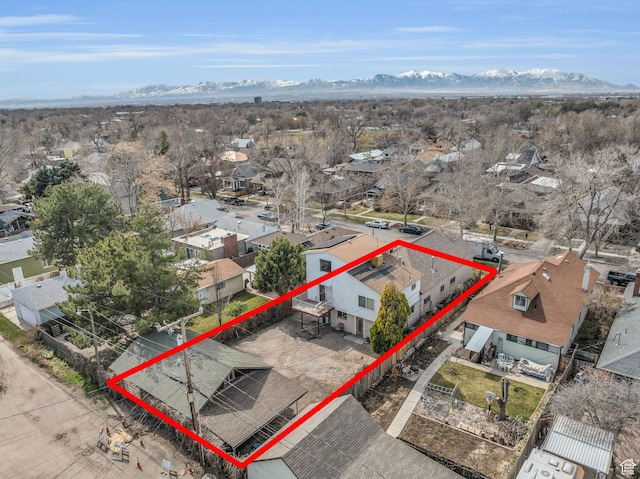 bird's eye view featuring a mountain view and a residential view
