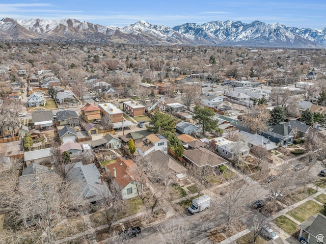 aerial view featuring a residential view and a mountain view