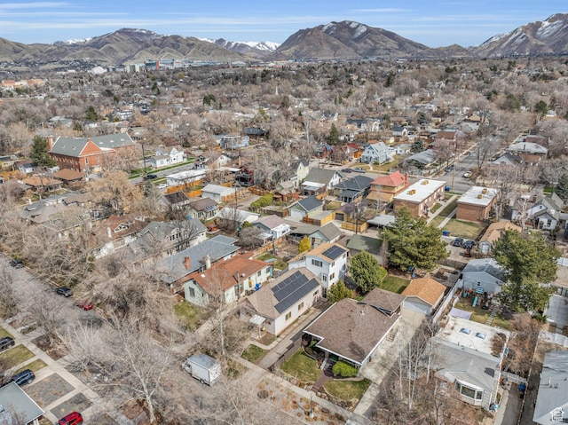 bird's eye view featuring a mountain view and a residential view