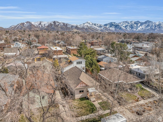 aerial view with a mountain view and a residential view