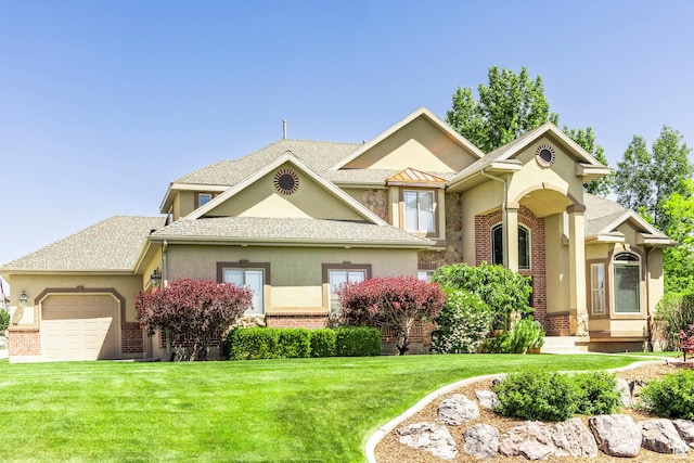6302 Lone Rock Rd, Highland, UT 84003 - view of front of home with stucco siding, an attached garage, and a front yard