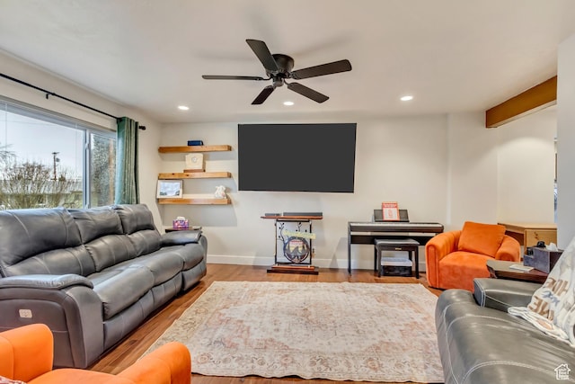 6259 S 340 E, Murray, UT 84107 - living area with wood finished floors, recessed lighting, a ceiling fan, and baseboards