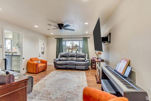6259 S 340 E, Murray, UT 84107 - living room featuring recessed lighting, baseboards, a ceiling fan, and light wood finished floors