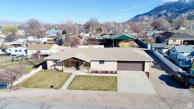 bird's eye view with a mountain view and a residential view