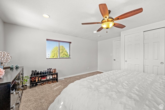 1065 E 900 S, Pleasant Grove, UT 84062 - bedroom with baseboards, carpet, a closet, a textured ceiling, and a ceiling fan