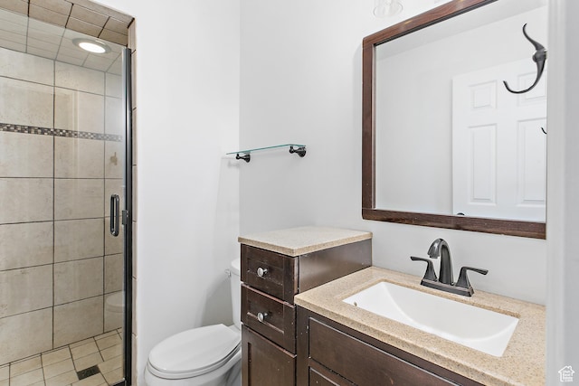 full bath with vanity, a shower stall, and toilet