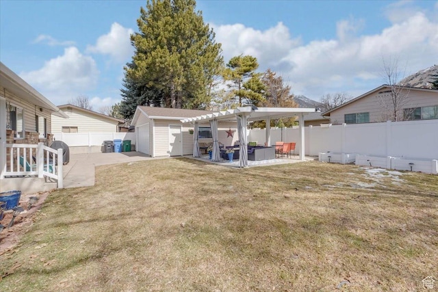 1564 N 1600 E, Logan, UT 84341 - view of yard featuring an outbuilding, a pergola, a patio, fence, and a garage