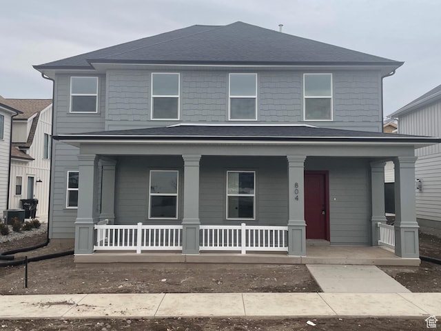 804 W 900 S, Springville, UT 84663 - view of front facade featuring cooling unit, a porch, and a shingled roof