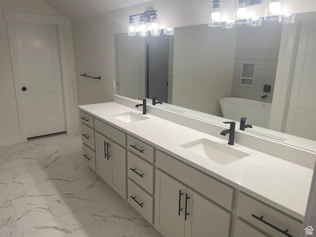 804 W 900 S, Springville, UT 84663 - full bathroom with a freestanding bath, marble finish floor, and a sink