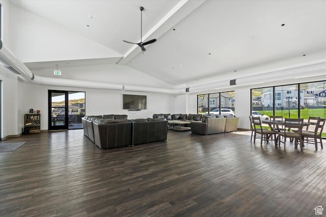 4823 W Mossley Dr, Herriman, UT 84096 - living area featuring dark wood-style flooring and high vaulted ceiling