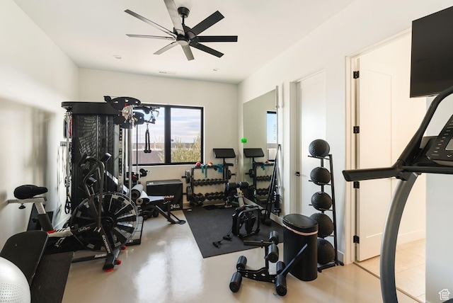 exercise area featuring ceiling fan