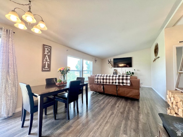 1568 N 750 E, Vernal, UT 84078 - dining area with a chandelier, vaulted ceiling, baseboards, and wood finished floors