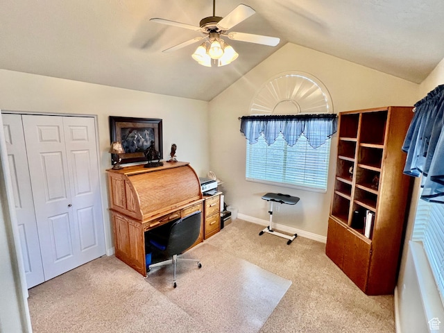 188 S 1970 W Unit L4, Lehi, UT 84043 - office featuring vaulted ceiling, a ceiling fan, baseboards, and light carpet
