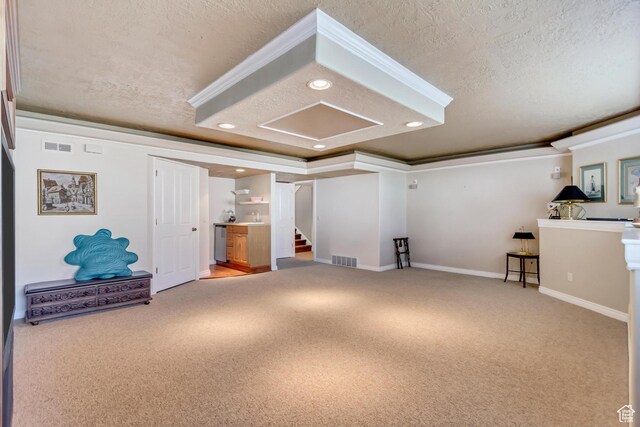 92 W Centerville Commons Way, Centerville, UT 84014 - interior space with visible vents, recessed lighting, a textured ceiling, crown molding, and light colored carpet